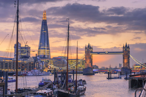 Tower Bridge and The Shard along the River Thames at sunset. Poster Print by Loop Images Ltd. (18 x 12)