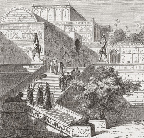 Entrance to the royal palace in Nineveh. Imaginary reconstruction. After an illustration by an unidentified artist in Illustrierte Weltgeschichte f�r das Volk, published in the early 1880�s. Poster Print by Ken Welsh (14 x 13)