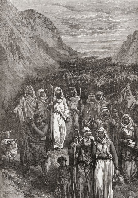 March of the Israelites. The prophet Moses leads the Israelites out of Egypt and through the wilderness to Mount Sinai. From Cassell's Universal History, published 1888. Poster Print by Ken Welsh (12 x 18)
