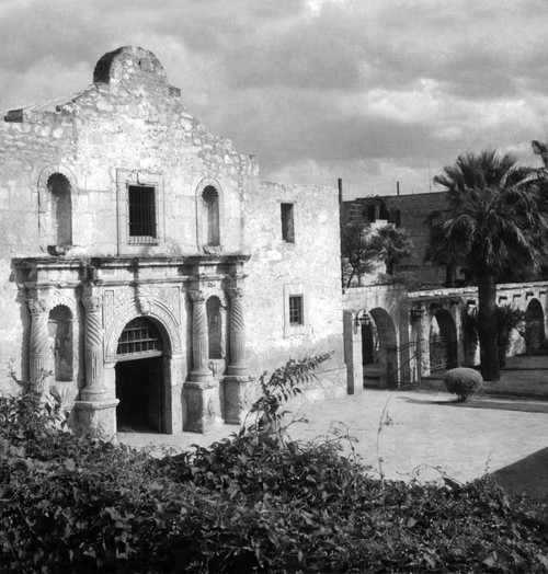 Historic image in black and white of The Alamo, ruins of the Alamo Mission, Mexican Texas; San Antonio, Texas, United States of America Poster Print by John Short (16 x 17)