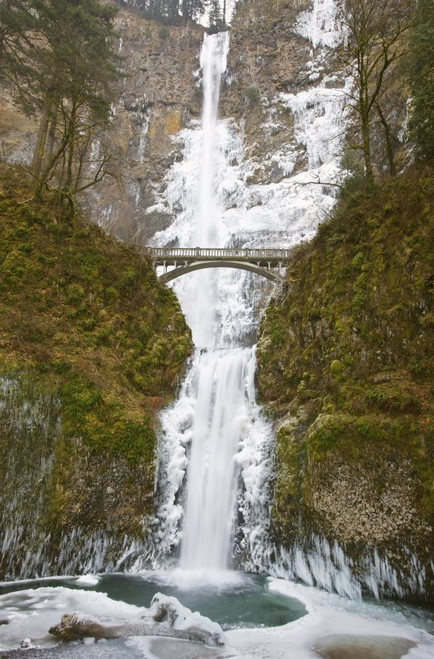 Multnomah Falls in winter, Columbia River Gorge; Oregon, United States of America Poster Print by Craig Tuttle (11 x 17)