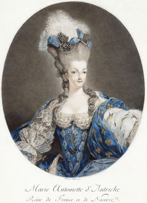 Marie Antoinette, 1755-1793.  Wife of King Louis XVI and last Queen of France.  Born Maria Antonia Josepha Johanna in Vienna, Austria.  After a painting by Jean-Baptiste-Andr∩┐╜ Gautier Dagoty. Poster Print by Ken Welsh (12 x 17)