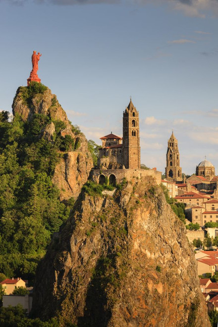 Overview of Statue of Notre Dame de France with Saint Michel d'Aiguilhe Chapel and Notre Dame Cathedral. Poster Print by Loop Images Ltd. (11 x 17)