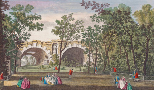 A view of the center cross walk &c. in Vauxhall Gardens.  London, England. After a print dated 1751 from a work by Caneletto.  Published by Robert Sayer.  Later colourization. Poster Print by Ken Welsh (18 x 10)