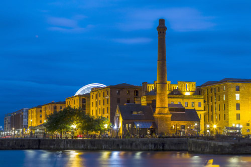 The Albert Dock during the blue hour in Liverpool. Poster Print by Loop Images Ltd. (18 x 12)