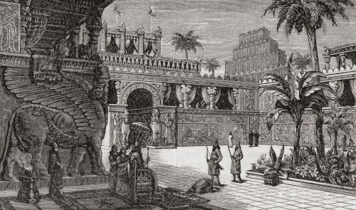 Artist's impression of an Assyrian palace.  From Cassell's Universal History, published 1888. Poster Print by Ken Welsh (20 x 11)