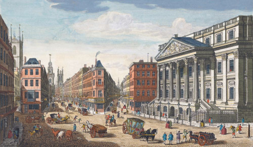 A view of the Mansion House.  London, England.  After a print dated 1751, published by Robert Sayer.  Later colourization. Poster Print by Ken Welsh (18 x 10)
