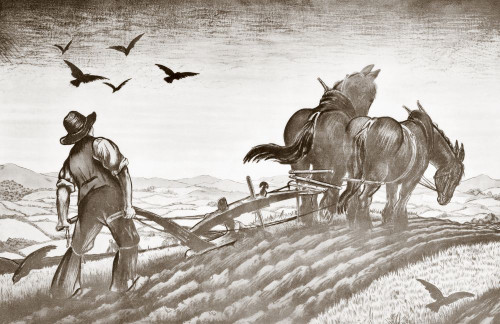 Ploughing in England.  From a contemporary print, c.1935. Poster Print by Ken Welsh (17 x 11)