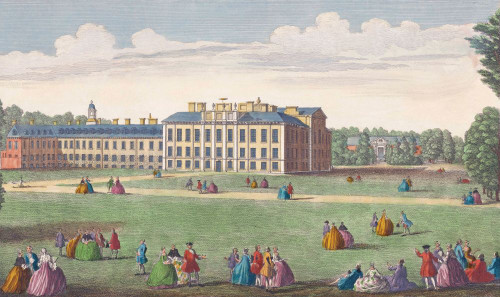 A front view of the Royal Palace of Kensington. After a print dated 1751, published by Robert Sayer. Later colourization. Poster Print by Ken Welsh (18 x 10)