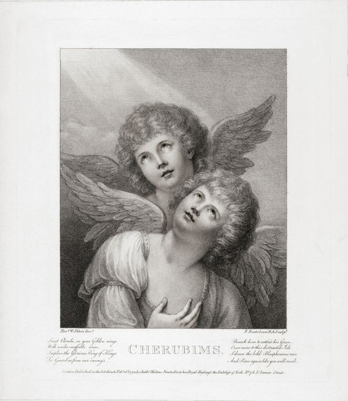 Two cherubim.  Two angels.  After a late 18th century engraving by Francesco Bartolozzi from a work by Matthew William Peters. Poster Print by Ken Welsh (15 x 18)
