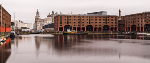 Panorama of the Albert Dock on the Liverpool waterfront. Poster Print by Loop Images Ltd. (21 x 9)