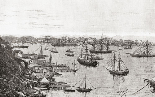 Havana harbor, port of Havana, Cuba, seen here in the 19th century.  From La Ilustracion Iberica, published 1884. Poster Print by Ken Welsh (18 x 11)