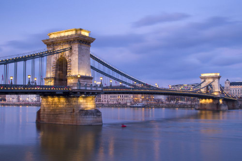Chain Bridge in the blue hour in Budapest. Poster Print by Loop Images Ltd. (18 x 12)