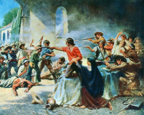 The Battle of the Alamo, during the Texas Revolution.  After a work by E. Percy Moran. Poster Print by Ken Welsh (15 x 12)