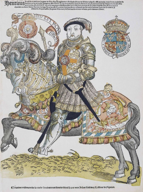 King Henry VIII of England on horseback.  After a contemporary engraving.  Later colourisation.   King Henry VIII of England, 1491 - 1547. Poster Print by Ken Welsh (12 x 16)