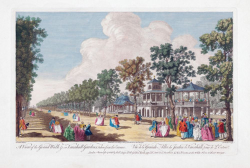 A View of the Grand Walk in Vauxhall Gardens taken from the Entrance.  London, England.  After a hand-coloured engraving by Edward Rooker from a work by Canaletto.  Dated 1751. Poster Print by Ken Welsh (17 x 11)