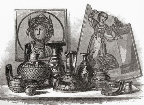 Specimens of Carthaganian art, copied from mosaics found on the site of Carthage.  From Cassell's Illustrated Universal History, published 1883. Poster Print by Ken Welsh (18 x 13)