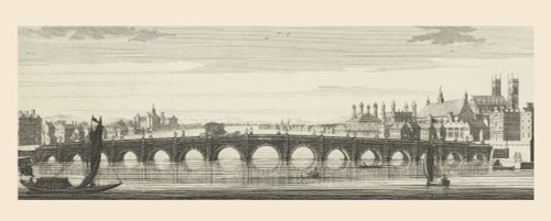 Westminster bridge; London; England over the River Thames in the mid-18th century.  After a contemporary print. Poster Print by Ken Welsh (22 x 9)