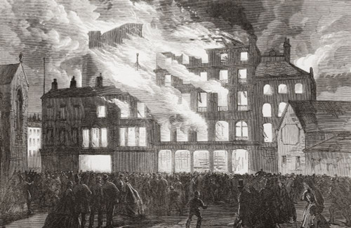 Destruction by fire of Compton House, Church Street, Liverpool, England in 1865.  From The Illustrated London News, published 1865. Poster Print by Ken Welsh (17 x 11)
