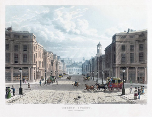 Regent Street from Piccadilly.  London, England.  After an engraving published in 1822. Poster Print by Ken Welsh (16 x 12)
