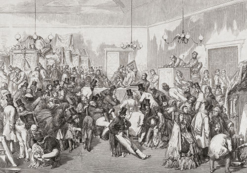 19th century auction in progress.  From a work by Henry Duff Linton after Gustave Dore. Poster Print by Ken Welsh (18 x 12)