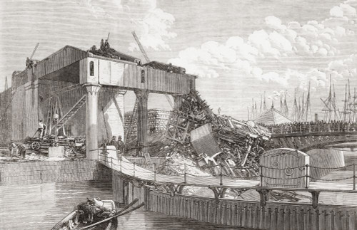 Scene of the railway accident of a coal train at the entrance to North Dock, Swansea, Wales due to a signaller error, 1865.  From The Illustrated London News, published 1865. Poster Print by Ken Welsh (17 x 11)