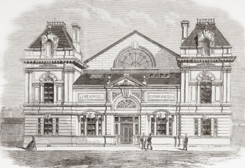 The new gymnasium in Myrtle Street, Liverpool, England, opened in 1865 by John Hulley.  From The Illustrated London News, published 1865. Poster Print by Ken Welsh (17 x 11)