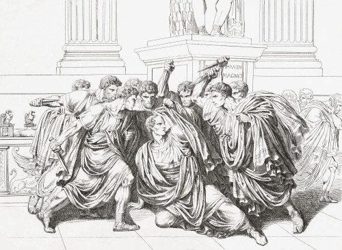 The death of Julius Caesar.  Gaius Julius Caesar, Roman politican, general, historian, 100 BC - 44 BC Poster Print by Ken Welsh (16 x 12)