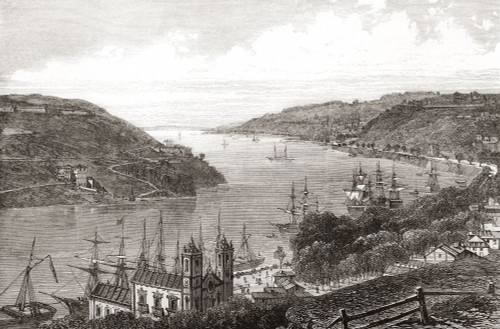 The River Douro at Porto, Portugal, seen from the gardens at the Exhibition Palace in 1865.  From The Illustrated London News, published 1865. Poster Print by Ken Welsh (17 x 11)