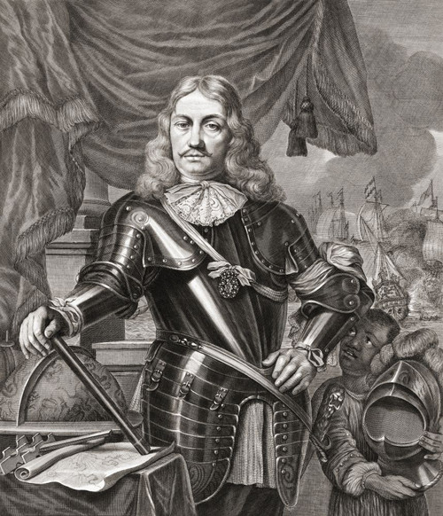 Cornelis Maartenszoon Tromp, 1629 - 1691.  Lieutenant Admiral General of the Dutch navy and, briefly, Admiral General of the Danish navy.  After an engraving by Lambert Visscher from a painting by Ferdinand Bol. Poster Print by Ken Welsh (13 x 15)