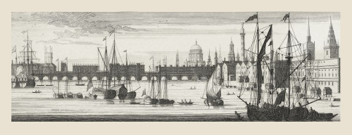 London bridge, London, England, over the River Thames in the mid-18th century.  After a contemporary print. Poster Print by Ken Welsh (23 x 8)