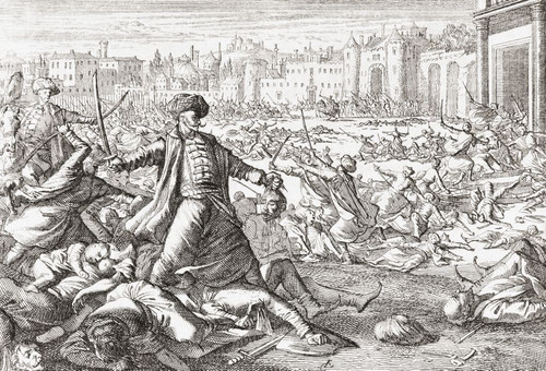 The recapture of Baghdad by the Ottoman Empire from the Safavids in 1638 during the Ottoman∩┐╜Safavid War, 1623∩┐╜1639.   After an 18th century work by Caspar Luyken. Poster Print by Ken Welsh (18 x 12)
