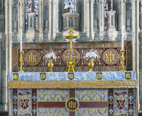 A hand coloured magic lantern slide circa 1900. Durham Cathedral, choir High Alter Poster Print by John Short (18 x 14)