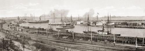 Los Angeles Harbour, San Pedro, Los angeles, California, United States of America, c. 1915.  From Wonderful California, published 1915. Poster Print by Ken Welsh (23 x 8)