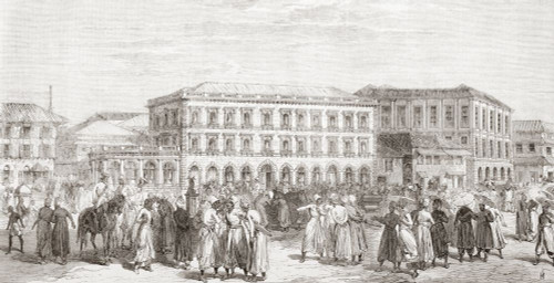 The New Oriental Bank and Share Market, Bombay, India, 1865.  From The Illustrated London News, published 1865. Poster Print by Ken Welsh (19 x 10)