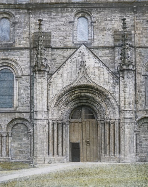 A hand coloured magic lantern slide circa 1900. Durham Cathedral doorway showing sactuary Poster Print by John Short (14 x 18)