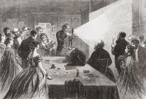 A demonstration of photography with the aid of a magnesium light to illuminate the subject, 1865.  From The Illustrated London News, published 1865. Poster Print by Ken Welsh (17 x 11)