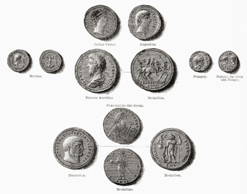 Coins of the Roman Republic and the Empire.  From Cassell's Illustrated Universal History, published 1883. Poster Print by Ken Welsh (17 x 13)