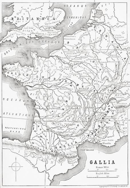 Map of Gaul and part of Britain, c.58 BC.  From Cassell's Illustrated Universal History, published 1883. Poster Print by Ken Welsh (12 x 18)
