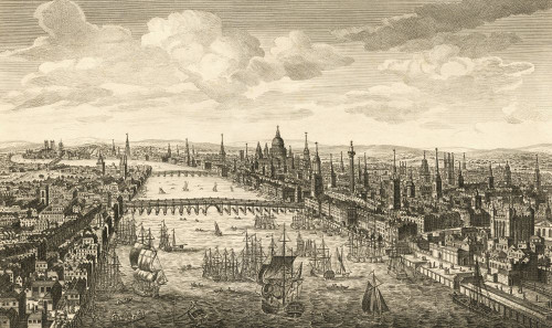 A General View of the City of London, next to the River Thames.  After a mid-18th century work by an unidentified artist, printed in London. Poster Print by Ken Welsh (19 x 11)