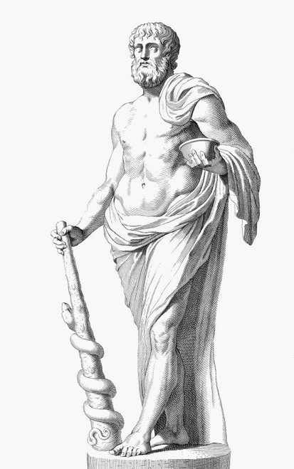 Statue of Asclepius, ancient Greek God of Medicine.  After a 17th century print by an unidentified artist. Poster Print by Ken Welsh (11 x 17)