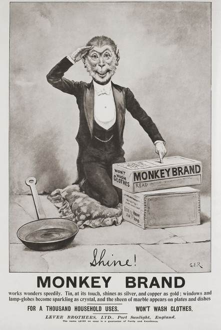 Advertisement for Monkey Brand metal cleaner in the March 1907 edition of The Graphic, a weekly illustrated newspaper, published in London from 1869 to 1932. Poster Print by Ken Welsh (11 x 17)