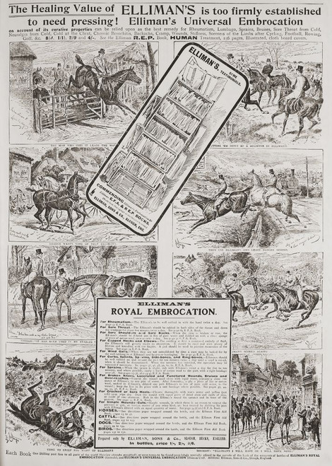 Advertisement for Elliman�s Universal Embrocation in a 1907 edition of The Graphic, a weekly illustrated newspaper, published in London from 1869 to 1932. Poster Print by Ken Welsh (11 x 16)