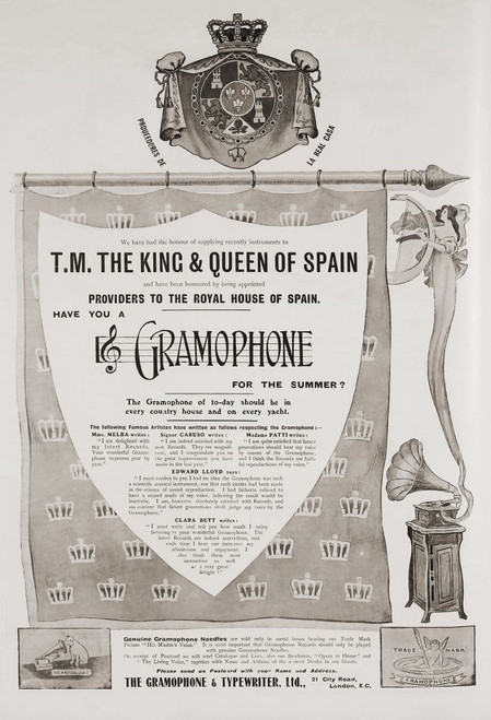 Advertisement for The Gramophone Comany in the April 1907 edition of The Graphic, a weekly illustrated newspaper, published in London from 1869 to 1932. Poster Print by Ken Welsh (11 x 16)