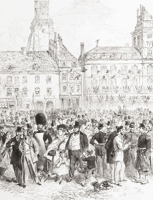 English excursionists at Calais, France, in the 19th century.  From The Illustrated London News, published 1865. Poster Print by Ken Welsh (12 x 16)