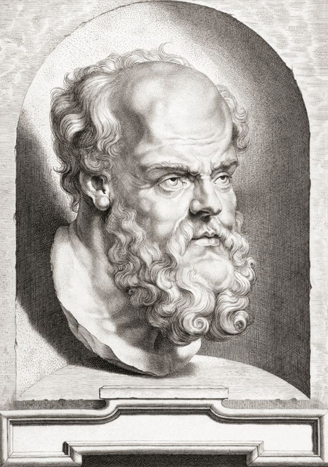 Socrates. c. 470 BC - 399 BC.  Classical Greek (Athenian) philosopher.   After an engraving copied from an ancient marble bust. Poster Print by Ken Welsh (12 x 17)