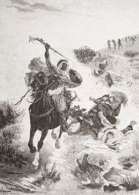 Tunisian horsemen.  From Ilustracion Artistica, published 1887. Poster Print by Ken Welsh (12 x 17)