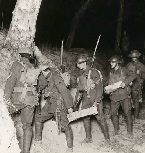 Stereoview, World War One, The Great War, Realistic Travels military photographs circa 1918.  British troops leaving by a sap on a night operation to end off the huns (Germans) holding on to Villers-Brentonneux. Poster Print by John Short (15 x 16) Stereoview, World War One, The Great War, Realistic Travels military photographs circa 1918.  British troops leaving by a sap on a night operation to end off the huns (Germans) holding on to Villers-Brentonneux. Poster Print by John Short (15 x 16)