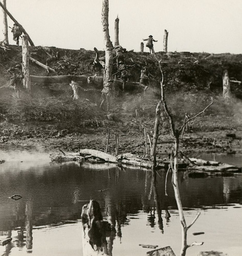 Stereoview, World War One, The Great War, Realistic Travels military photographs circa 1918. On the run in hot pursuit, the British cross the canal Du Nord by improvised bridges raked by shell-fire; France Poster Print by John Short (15 x 15) Stereoview, World War One, The Great War, Realistic Travels military photographs circa 1918. On the run in hot pursuit, the British cross the canal Du Nord by improvised bridges raked by shell-fire; France Poster Print by John Short (15 x 15)