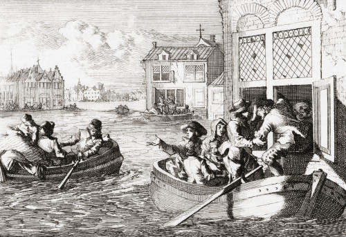 The Paris flood of 1658 when the river Seine rose by 8.62 metres over 10 days.  After a work by Dutch illustrator Caspar Luyken, 1672 - 1708. Poster Print by Ken Welsh (18 x 12)